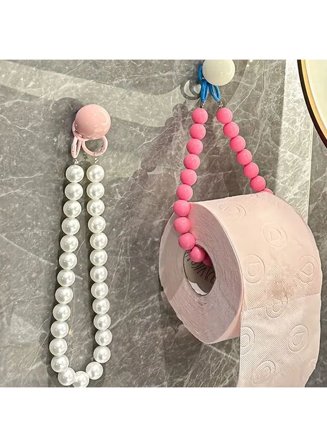 White Beaded Toilet Paper Holder Wall Mounted Self Adhesive No Drill Bathroom Organizer - Image 1